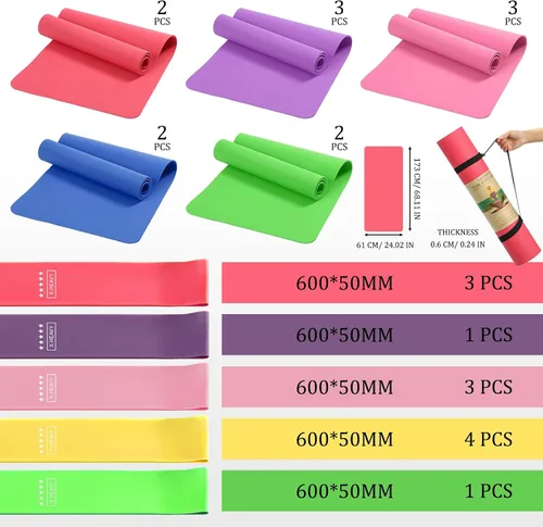 Miniatura 2 de Hoolerry 36 Pieces Yoga Mats Sets Includes 12 Pcs Yoga Mats Bulk 68” x 24” x 6mm Thick Exercise Mat Non Slip 12 Resistance Bands 12 Carrying Straps