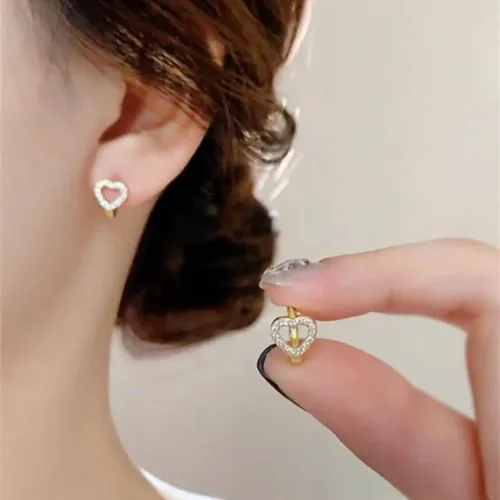 Miniatura 2 de SLUYNZ Aretes de plata de ley con forma de corazón pequeño para mujeres, adolescentes, aretes de aro con corazón hueco con circonita cúbica