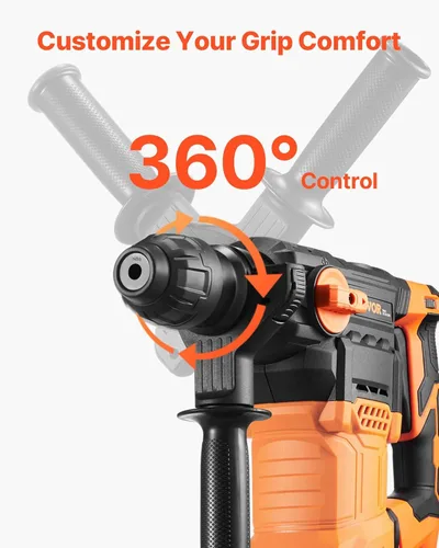 Miniatura 5 de VEVOR - Rotomartillo SDS-Plus de 1-1/4 pulgadas, taladro con cable de 13 amperios, martillos de astilla de servicio pesado con control de vibración