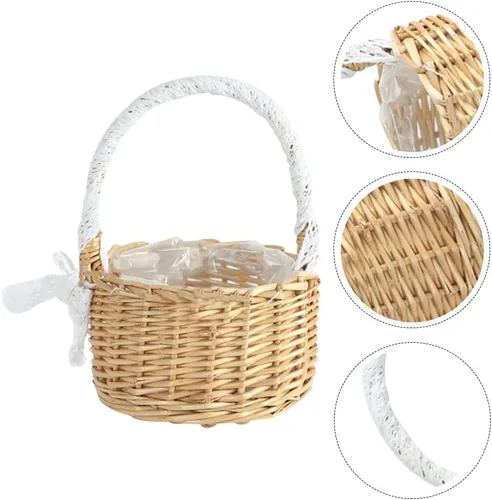 Miniatura 5 de Yardwe Cesta de niña, cesta de boda, cesta de mimbre con cinta, para boda, Pascua, cumpleaños