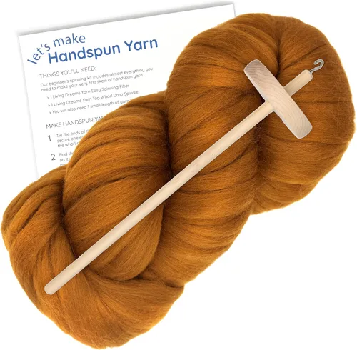 APRENDE a GIRAR - Kit de Spinning para Principiantes con Husillo de Caída y Lápiz Merino Roving. Elige tu color y haz hilo! Color: Gamuza