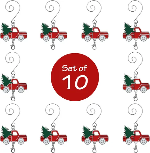Miniatura 2 de Ganchos para colgar adornos de Navidad para camión, garras de langosta adjuntas, juego de 10 ganchos, camión rojo con árbol verde y ruedas blancas