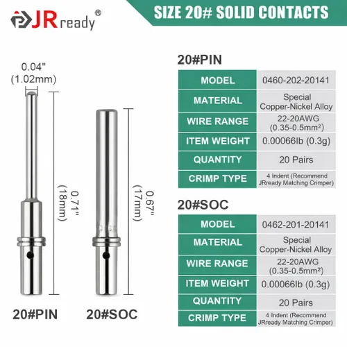Miniatura 6 de JRready Deutsch - Conectores y enchufes sólidos tamaño 20 - ST6282 20 pares macho 0460-202-20141/clavijas hembra 0462-201-20141, se adapta a