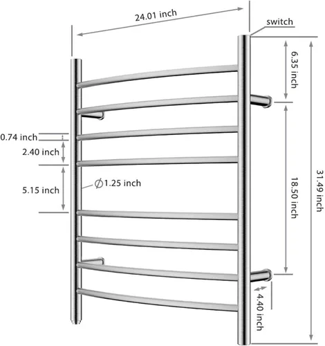 Miniatura 5 de HEATGENE Calentador de toallas de 8 bares, calentador de toallas de baño curvo, calentador de toallas para baño, estante de secado enchufable