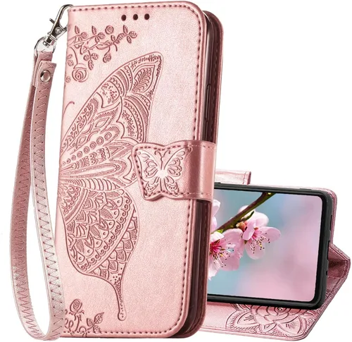 Miniatura 9 de Funda tipo cartera para Samsung Galaxy A53 5G, con tapa para mujer, con diseño de mariposa en relieve, de piel sintética, con ranuras para tarjetas