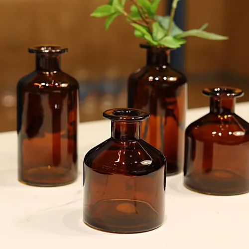Miniatura 6 de 8 jarrones de vidrio ámbar para flores, mini jarrones de flores a granel, pequeños jarrones para centros de mesa para decoración de otoño, bodas