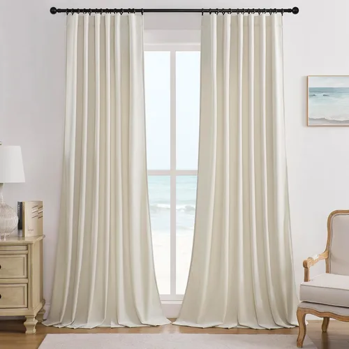 Timeper Cortinas de terciopelo con pliegues en la parte posterior color beige crema, W52 x L96 pulgadas, 2 paneles, cortinas para oscurecer la Crema