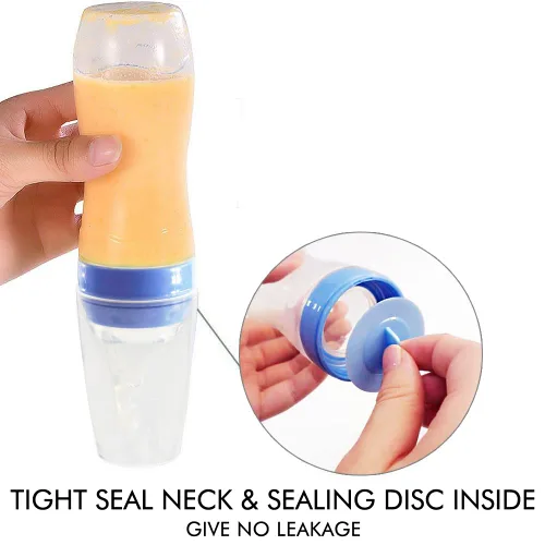 Miniatura 5 de Matyz Juego de 2 cucharas dispensadoras de alimentos de silicona para bebés (azul, 4 onzas/4.1 fl oz), alimentador de biberones exprimible de pie