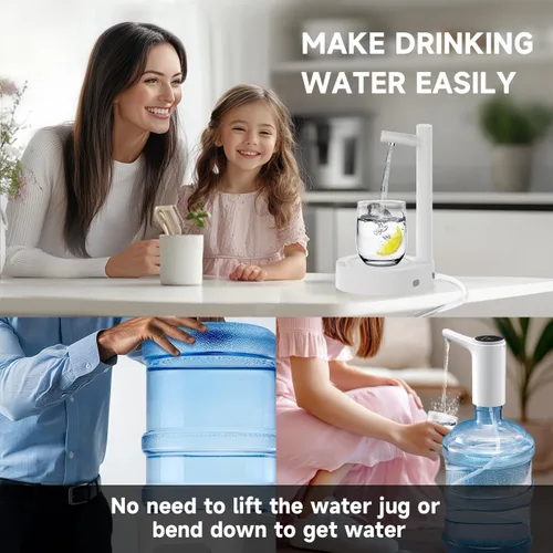Miniatura 6 de Dispensador de agua de escritorio para botella de 5 galones, bomba de agua eléctrica portátil de escritorio con carga USB-C rápida para el hogar