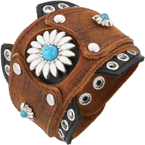 Miniatura 7 de HZMAN Pulseras de Cuero Retro para Hombre Pulsera de Puño de Cuero Ajustable Pulsera Ancha de Muñeca Regalo de Joyería