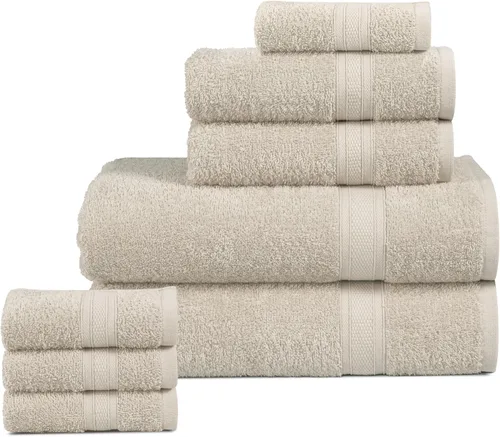 Juego de toallas de 8 piezas ultra suave, 100% algodón puro, 2 toallas de baño grandes de 28 x 56 pulgadas, 2 toallas de mano para baño de 16 x 26