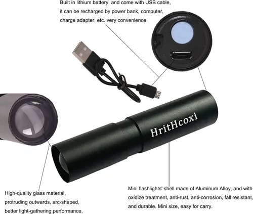 Miniatura 4 de Mini linternas LED recargables, 6 piezas de luz de flash de alto brillo con batería de litio, 3 modos XPE 1200 lúmenes, linterna impermeable
