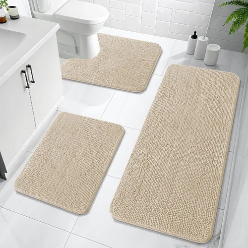 Miniatura 59 de OLANLY Juego de Alfombras de Baño de 3 Piezas, Tapetes de Baño de Chenilla Suave y Absorbente y Alfombra de Contorno en Forma de U para Inodoro