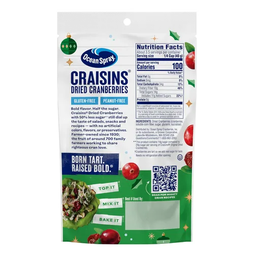 Miniatura 11 de Ocean Spray® Craisins®, arándanos secos con 50% menos azúcar, fruta deshidratada, bolsa de 5 onzas