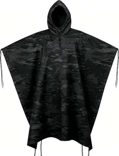 Miniatura 11 de GRVCN Poncho de lluvia militar, impermeable de camuflaje impermeable ligero al aire libre