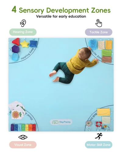 Miniatura 2 de Alfombra de juego para bebé, alfombrillas únicas para gatear con 4 zonas de desarrollo sensorial para habilidades motoras, alfombrillas de 50 x 50