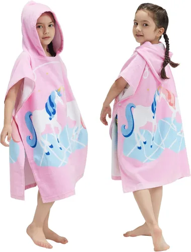 Miniatura 15 de BANGSAUR Toalla con capucha para niños, baño o playa, toallas de algodón suave para niñas, absorbente envolvente de piscina con capucha, poncho bata