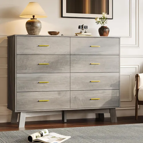 Miniatura 22 de BORNOON Cómoda para dormitorio con 6 cajones, cajonera moderna de 47.2" con manijas de metal, base en forma de X y pata central ajustable