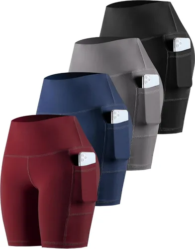 Miniatura 33 de CHRLEISURE - Pantalones cortos de ciclismo para mujer con bolsillos de licra, cintura alta, con control de abdomen para entrenamiento, yoga