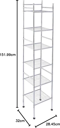 Miniatura 8 de Honey-Can-Do BTH-03484 Estante de baño de metal de 6 niveles, 12.6 pulgadas de largo x 11 pulgadas de ancho x 59.8 pulgadas de alto, cromado