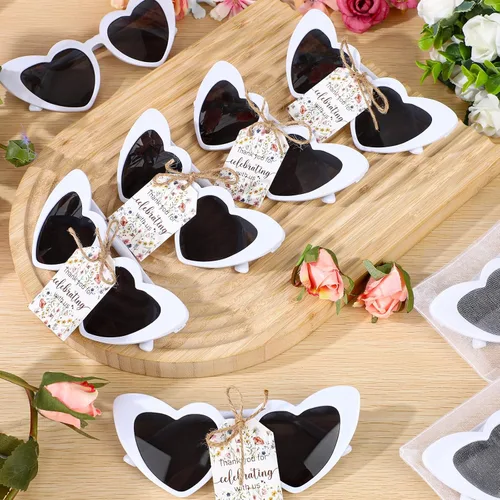 Miniatura 4 de Chapou 50 Set White Heart Shaped Sunglasses Bulk Wedding Bridal Shower Bachelorette Sunglasses Party Favors Gifts for Guests