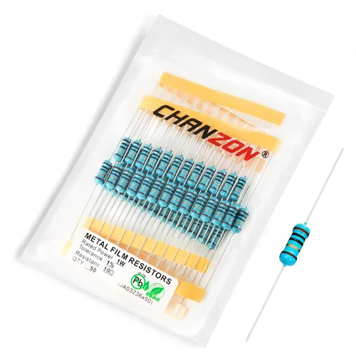 Miniatura 8 de Chanzon 50 piezas 1 W 10 Ω ohm Resistencia de película metálica fija de tolerancia 0.01 ±1% 10R MF Resistencias de agujero pasante con limitación