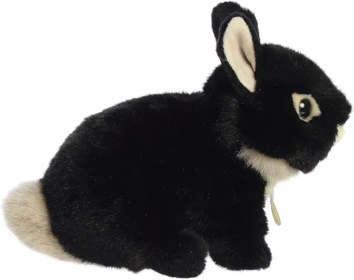 Miniatura 3 de Aurora® - Adorable conejito enano holandés de peluche Miyoni®, detalle realista, compañía entrañable, negro, 7.5 pulgadas