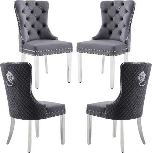 Miniatura 23 de Juego de 2 sillas de comedor de terciopelo, sillas de comedor tapizadas, sillas modernas de mediados de siglo con respaldo capitoné de enrejado