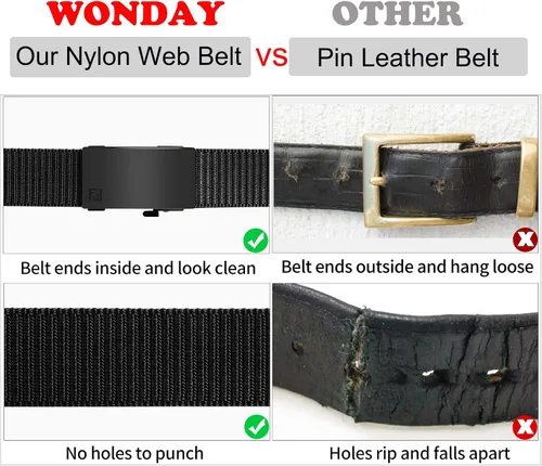 Miniatura 5 de WONDAY Paquete de 2 cinturones de trinquete para hombre, cinturones de nailon con hebilla de liberación rápida para golf, trabajo, uso táctico casual