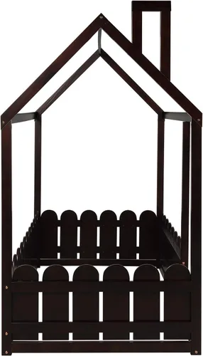 Miniatura 6 de Marco de cama para niños, marco de cama en forma de casa, cama de madera de tamaño individual con valla para niños, adolescentes, niñas, niños