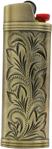 Funda para encendedor de metal, diseño floral vintage, estampado floral para BIC Full Size Lighter J6 (Brozne)