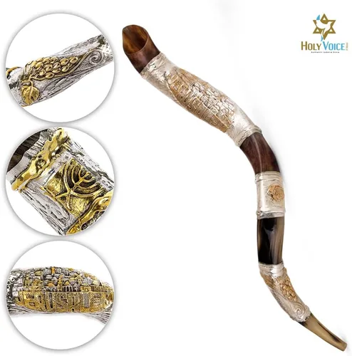 Miniatura 2 de Holy Voice Cuerno de Shofar Kudu Shofar chapado en plata de ley de 28 a 32 pulgadas de Israel, con soporte Shofar, bolsa de transporte y cepillo
