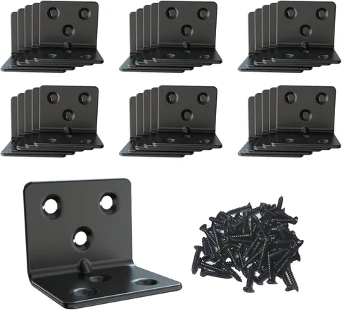 Miniatura 11 de Soporte de esquina de acero inoxidable negro, soporte de ángulo recto articulado, en forma de L, soporte de esquina de metal resistente para Wood