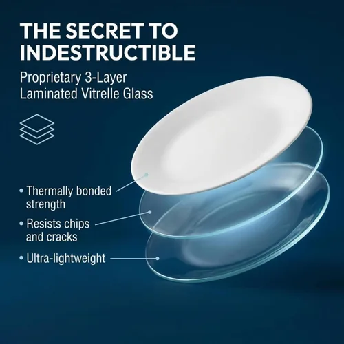 Miniatura 4 de Corelle Vitrelle - Juego de 6 platos para ensalada y aperitivos, vidrio de triple capa y resistente a las astillas, platos redondos ligeros de 6 3/4