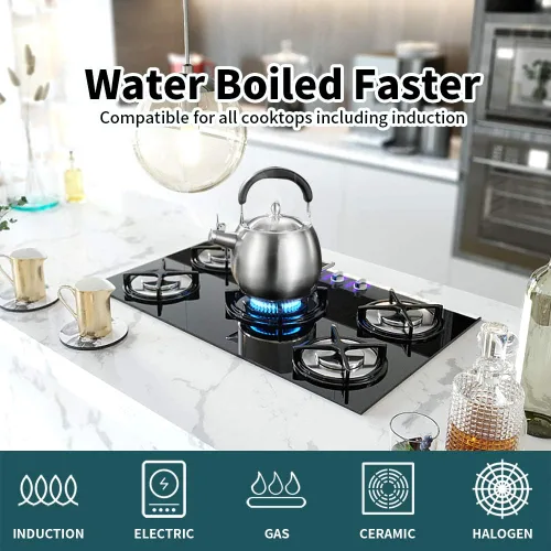 Miniatura 5 de Tetera de té resistente, tetera silbante, fondo sin costuras, acero inoxidable 304, acabado cepillado (4L)