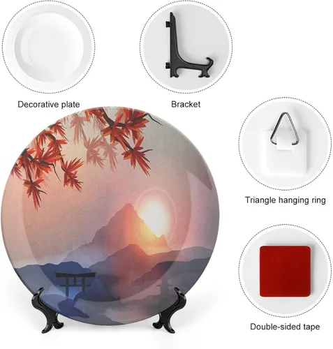 Miniatura 3 de XISUNYA Plato decorativo de 6 pulgadas, artesanía de cerámica asiática, majestuosos picos del Himalaya, cultura circular, impresión artística, placa