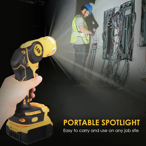 Miniatura 5 de OTYTY Luz de trabajo LED inalámbrica, compatible con batería DeWalt 20V Max, linterna recargable de 20W 1000LM, luz de inundación portátil, cabezal