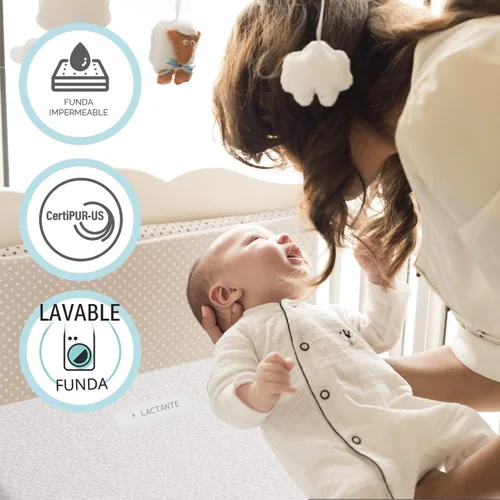 Miniatura 5 de Colchón de Cuna de Algodón Orgánico de Doble Cara Colchón de Bebé de Espuma Viscoelástica Premium de 2 Etapas CertiPUR-US Hipoalergénico, Soporte