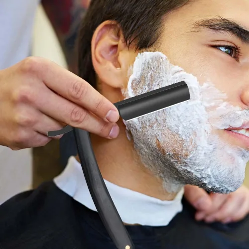 Miniatura 2 de Navajas de afeitar rectas para hombres, navaja de barbero de filo recto Premium de acero inoxidable con trozo de afeitar para hombres en casa
