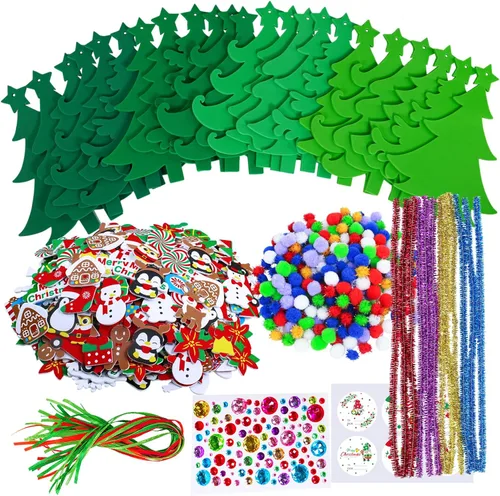 Miniatura 2 de Winlyn 24 juegos de adornos de árbol de Navidad, juegos de arte para manualidades, kits de manualidades de Navidad, pino, muñeco de nieve, copo