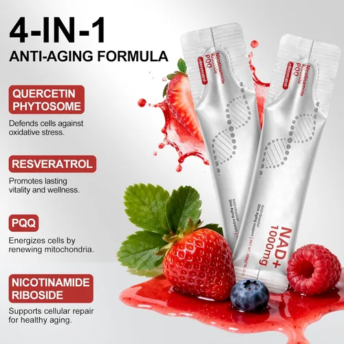 Miniatura 3 de Howave Suplemento líquido NAD+ de 1000 mg, 30 paquetes, con ribósido de nicotinamida, resveratrol y PQQ – potenciador de envejecimiento saludable