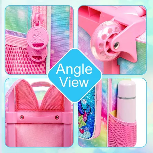 Miniatura 6 de Mochila con ruedas para niñas y niños, 3 unidades, con ruedas, con lonchera, mochilas con ruedas para primaria