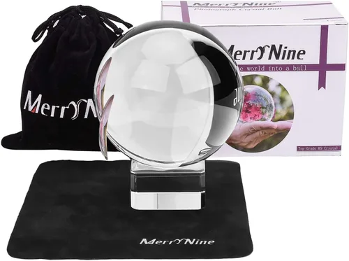 MerryNine Bola de cristal K9 para fotografía de 3.15 pulgadas con elegante soporte metálico y paño limpio de microfibra, accesorio decorativo y de