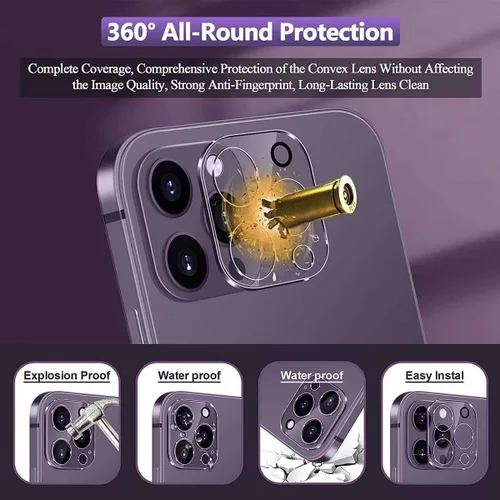 Miniatura 3 de Protector de lente de cámara trasera trasera de vidrio templado para iPhone 14 Pro Max, iPhone 15 Pro Max - Protector de cobertura completa