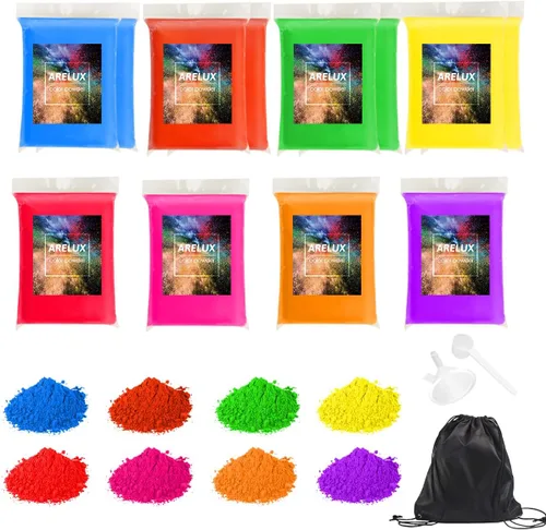 Miniatura 6 de ARELUX Holi Color Run Powder - Paquete de 12 unidades de 2.8 onzas cada uno de colores surtidos naturales Rangoli en polvo a granel, pintura de tiza