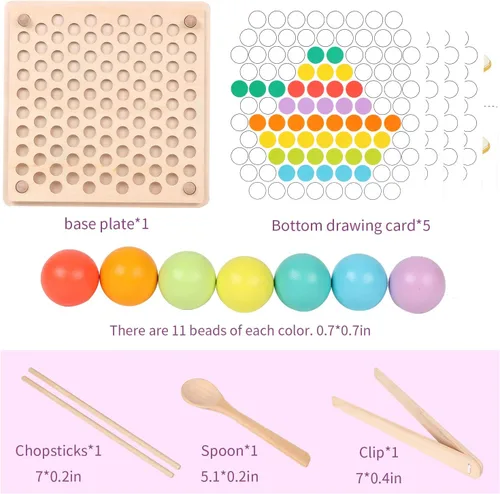 Miniatura 3 de QZMTOY Juego de cuentas de madera con clavijas, juguetes Montessori de aprendizaje, clasificación de colores, juguetes a juego apilables para niños