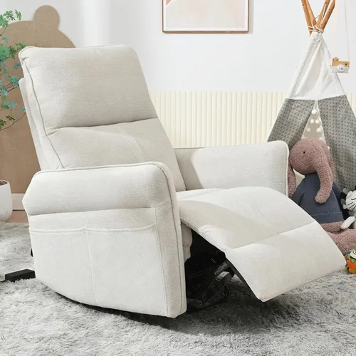 Miniatura 16 de Silla reclinable giratoria eléctrica para guardería, silla mecedora giratoria tapizada de 270° con puertos USB, reclinables pequeños para espacios