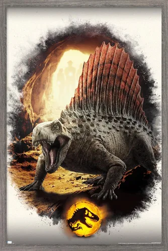 Trends International Jurassic World: Dominion - Póster de pared focal Dimetrodon, 14.725 x 22.375 pulgadas, versión enmarcada de madera de granero