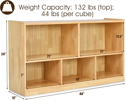 Miniatura 3 de Tangkula Estantería de 5 Cubos, Estante de Almacenamiento Abierto de Madera de 2 Niveles, Gabinete de Almacenamiento y Exhibición Multipropósito