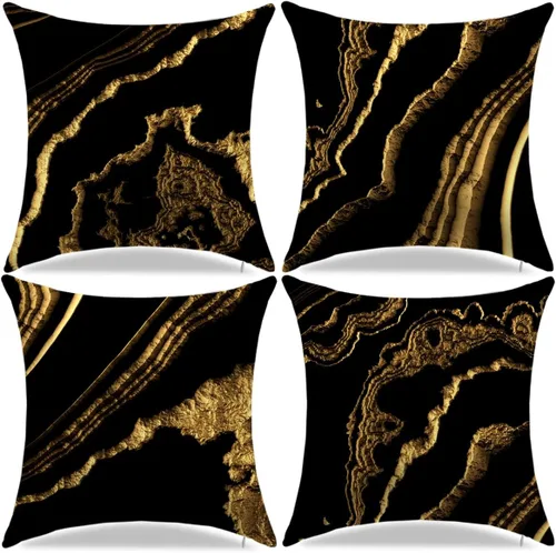 Juego de 4 fundas de almohada negras y doradas de 18 x 18 pulgadas | Soft Throw Pillow Covers Only, Antique Gold Accent Fits 18x18 Inserts (Inserts